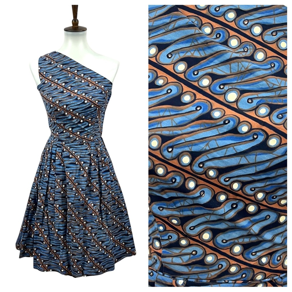 Vintage Alfred Shaheen Hawaiian Abstract Batik One Shoulder Bombshell Dress